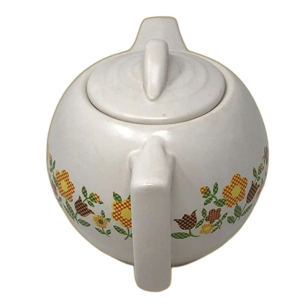 McCoy Pottery Teapot Vintage 70s Gingham Flowers Cottagecore Farmcore# 140 USA